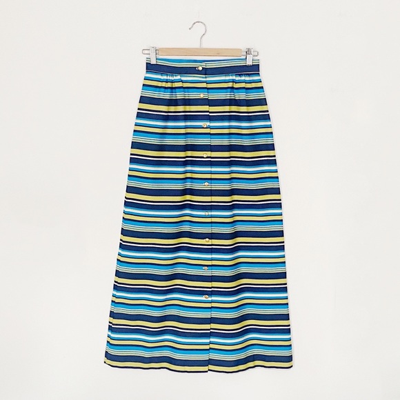 70s vtg striped maxi skirt spring classic mid century
